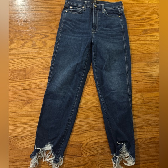 Seven for all Mankind High Waisted Cropped Straight Jeans with Chewed Hem - Picture 2 of 11